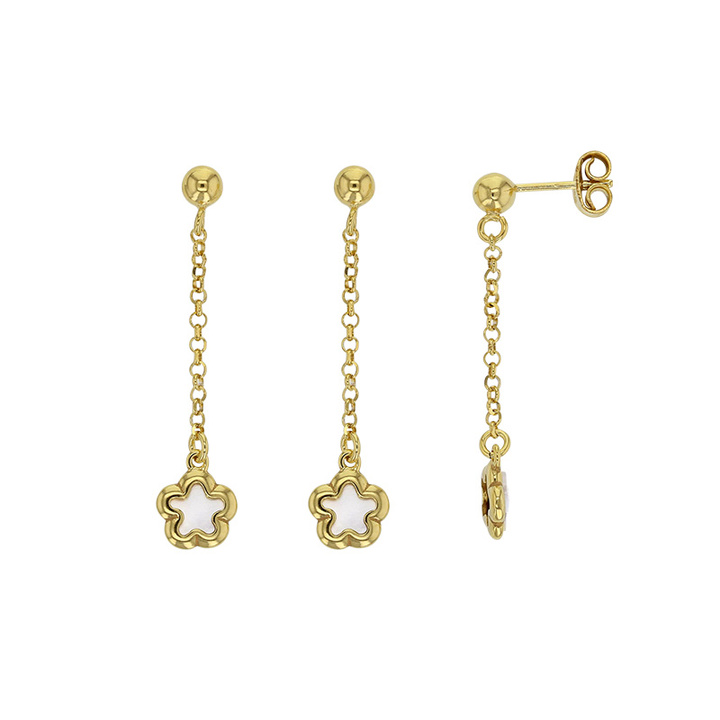 Dangling earrings with gold flower pattern