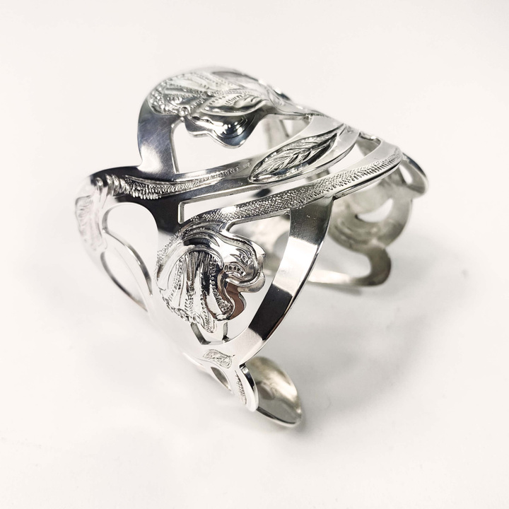 Silver flower cuff