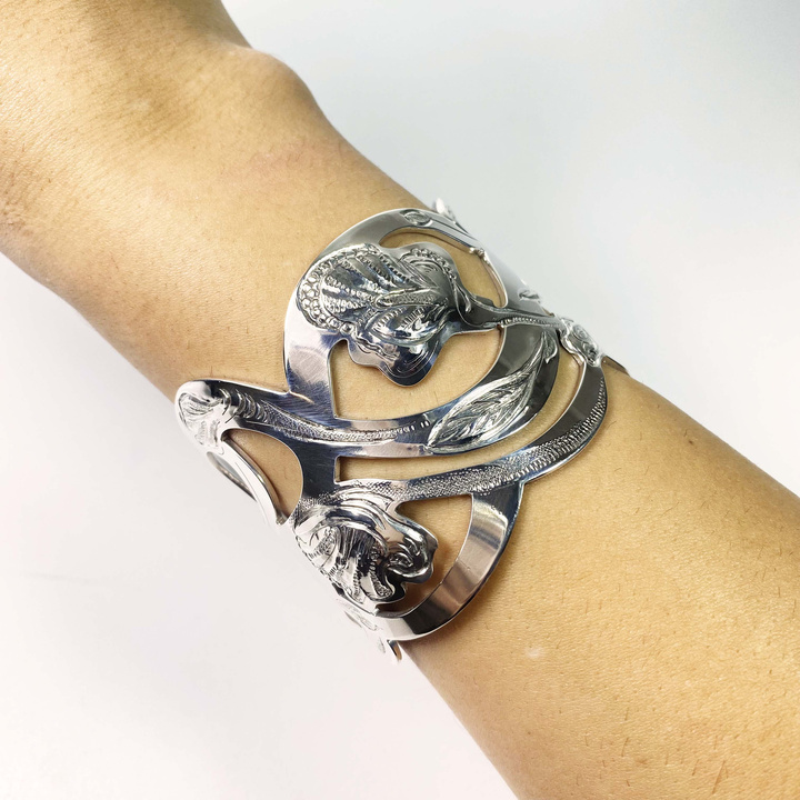 Silver flower cuff