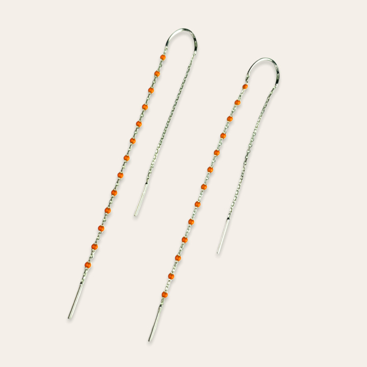 Orange pearl chain earrings