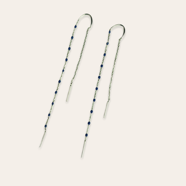 Boucles d&#039;oreilles chaîne perles bleues